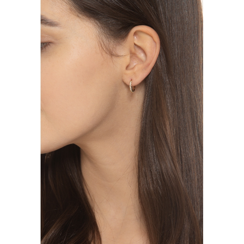 Boucles d’oreilles créoles en or jaune 18k avec zircones 1,3 cm