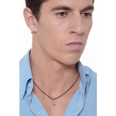 Pendentif Ancre en or blanc et or jaune 18k