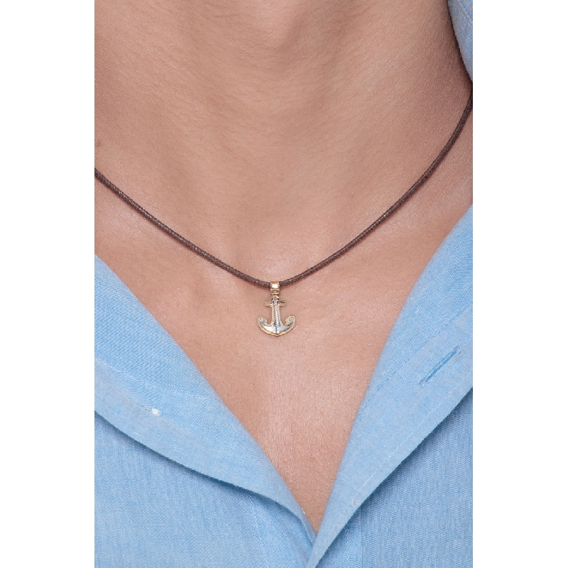 Pendentif Ancre en or blanc et or jaune 18k