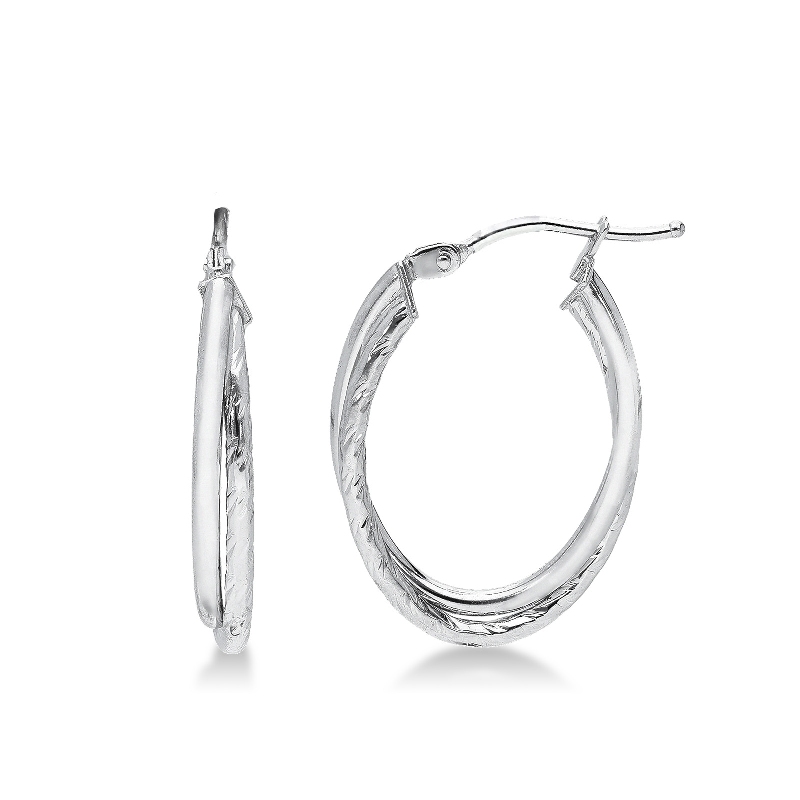 Boucles d'oreilles ovales en or blanc 18k poli et satiné