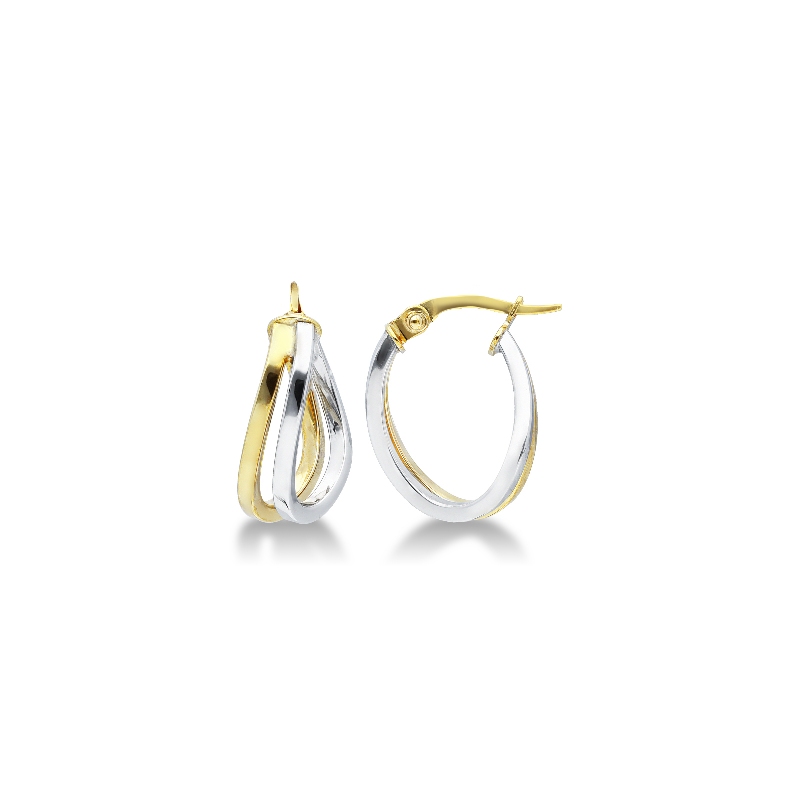 Boucles d’oreilles ovales en or blanc et jaune 18k