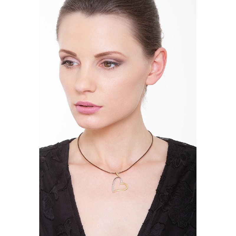 Pendentif cœur en or 18K blanc et jaune