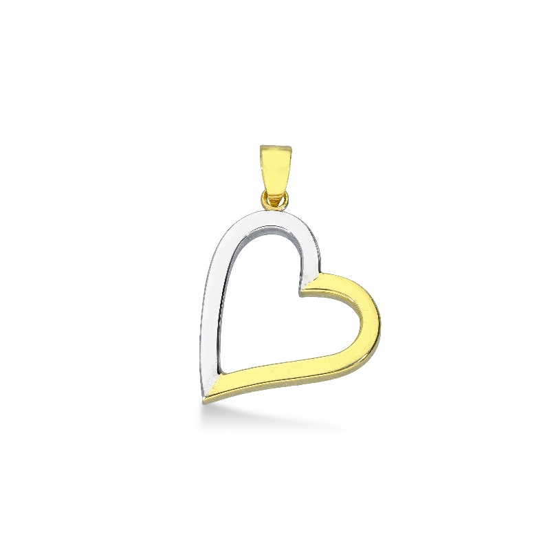 Pendentif cœur en or 18K blanc et jaune