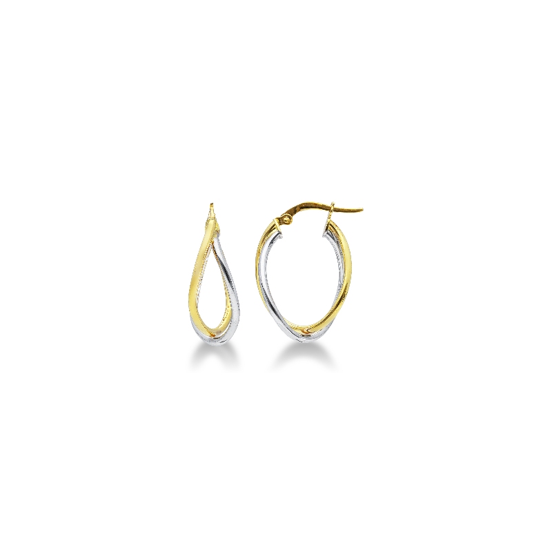 Boucles d’oreilles ovales entrelacées en or blanc et jaune