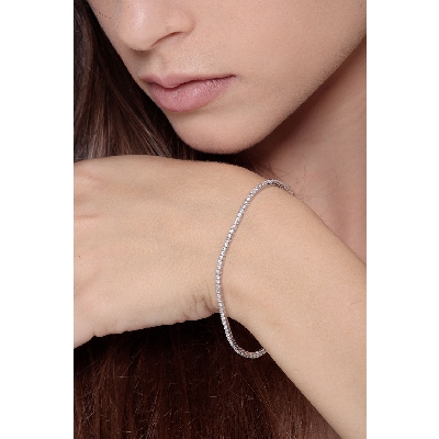 Bracelet Tennis pour Femme en Or Blanc 18k avec Zircones, 18 cm