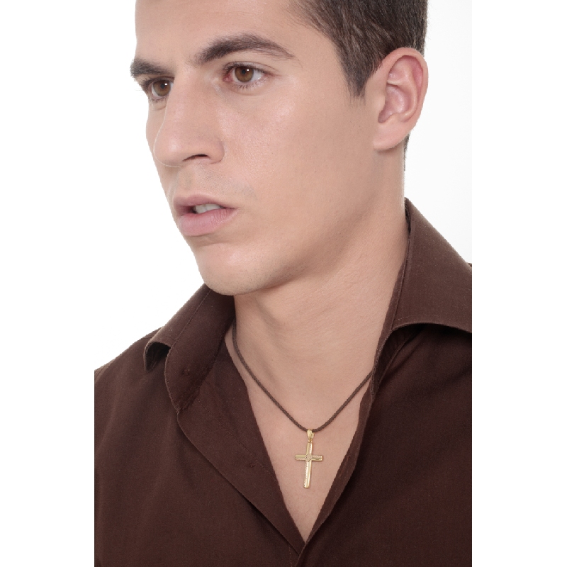  Pendentif croix en or blanc, rose et jaune diamanté