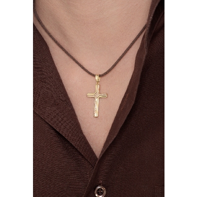  Pendentif croix en or blanc, rose et jaune diamanté