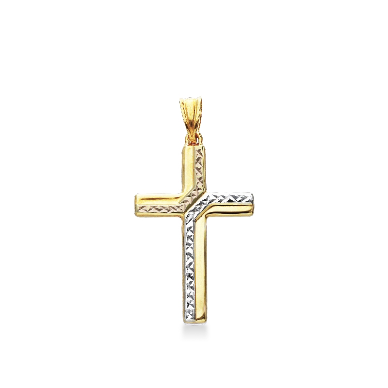  Pendentif croix en or blanc, rose et jaune diamanté