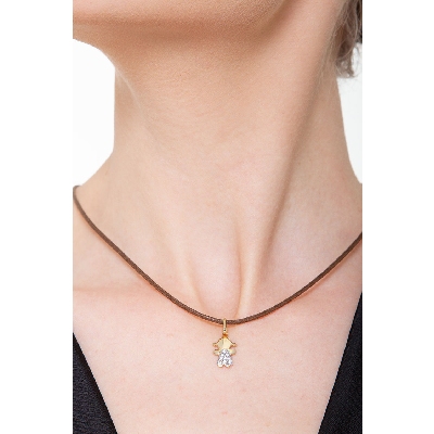 Pendentif fillette en or jaune 18k pavé de zircons