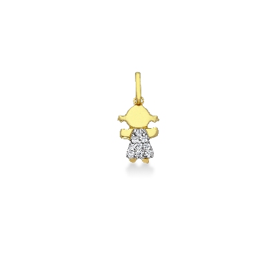 Pendentif fillette en or jaune 18k pavé de zircons