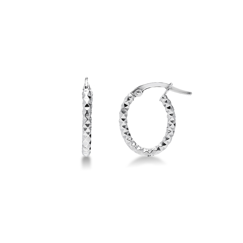 Boucles d'oreilles ovales en or blanc 18k diamanté