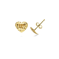 Boucles d'oreilles cœur en or jaune 18k avec finition diamantée