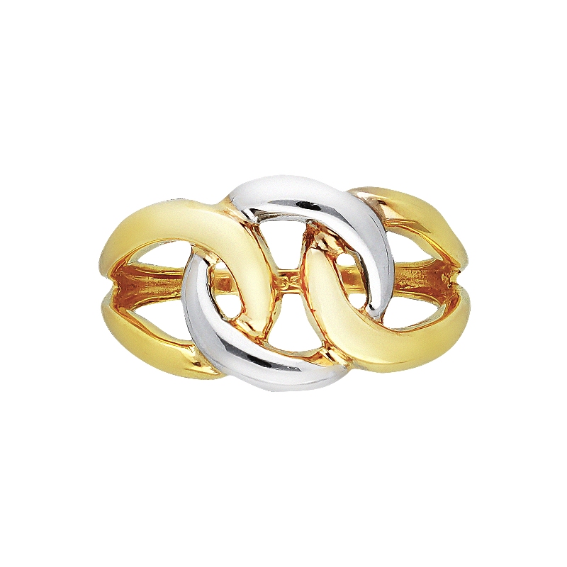 Bague en or blanc et jaune 18k avec gourmette femme