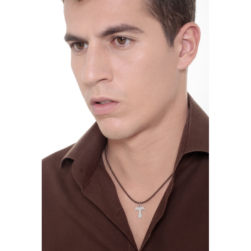 Pendentif Croix Tau en or blanc 18k