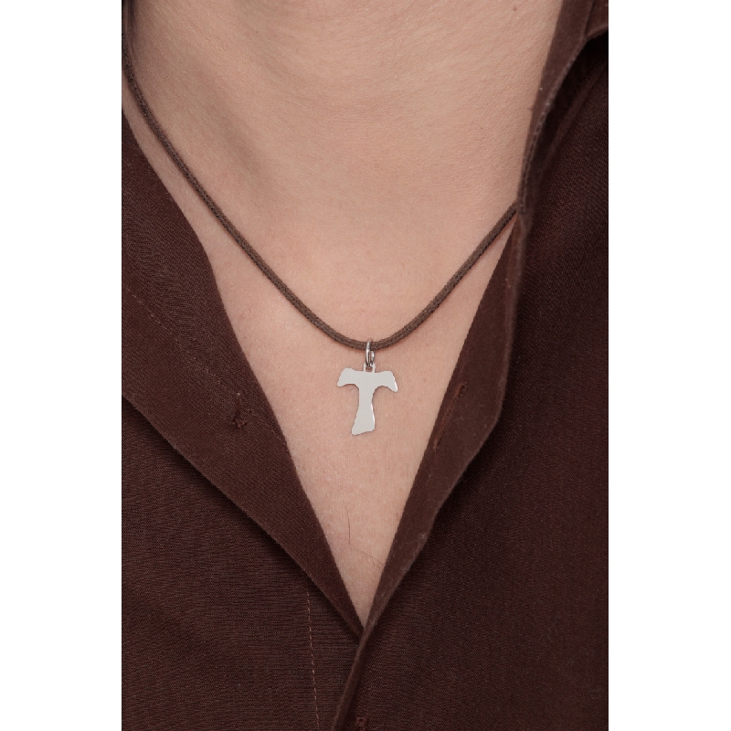 Pendentif Croix Tau en or blanc 18k