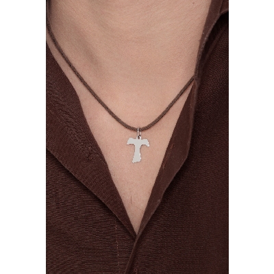 Pendentif Croix Tau en or blanc 18k