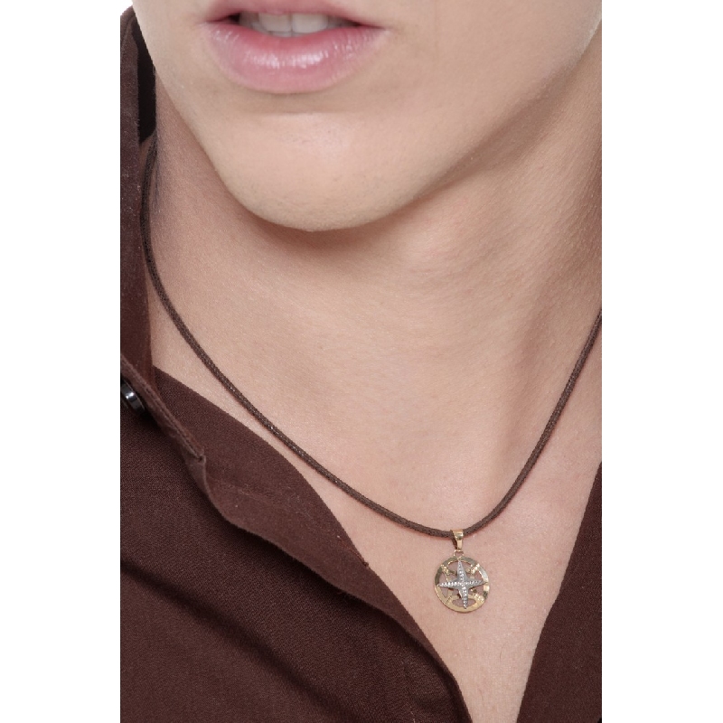 Pendentif en or blanc et jaune 18 carats avec rose des vents