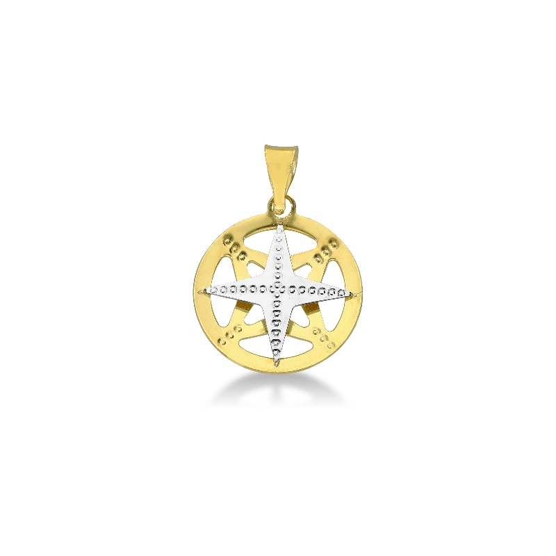 Pendentif en or blanc et jaune 18 carats avec rose des vents