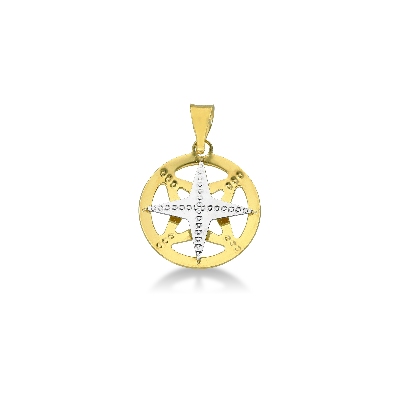 Pendentif en or blanc et jaune 18 carats avec rose des vents