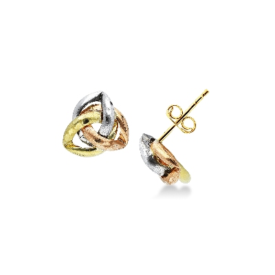 Boucles d'oreilles tressées en or jaune, blanc et rose 18k