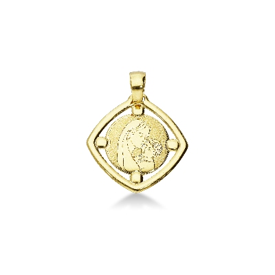 Médaille sacrée avec la Vierge et l'enfant en or jaune 18 carats.