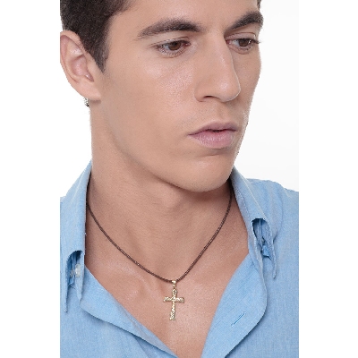  Pendentif croix 3 cm en or jaune 18k diamanté