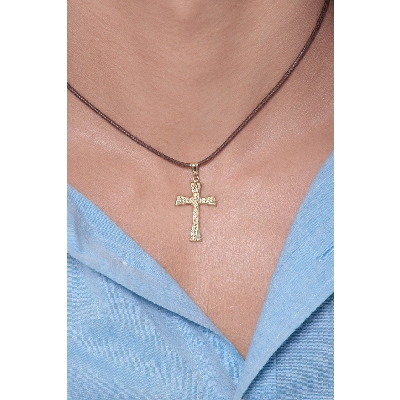  Pendentif croix 3 cm en or jaune 18k diamanté