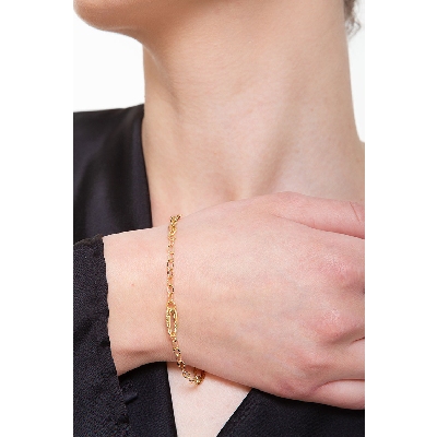 Bracelet fantaisie en or jaune 18k avec inserts ovales