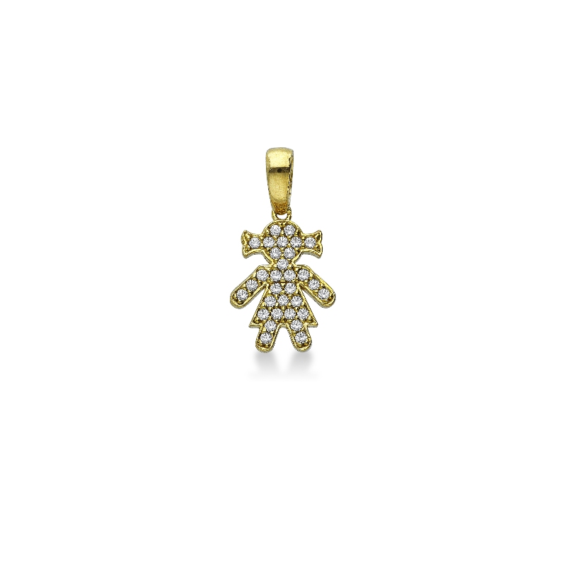 Pendentif fillette en or jaune 18k avec pavé de zircons