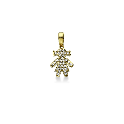 Pendentif fillette en or jaune 18k avec pavé de zircons