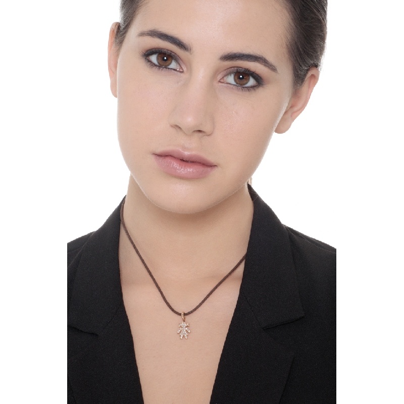 Pendentif fille en or rose avec pavé de zircones