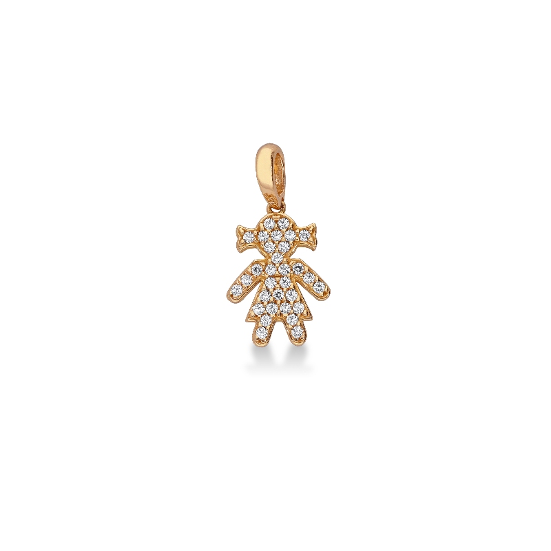  Pendentif fille en or rose avec pavé de zircones