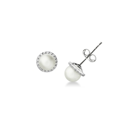 Boucles d’oreilles en or blanc 18 carats avec perles et zircons