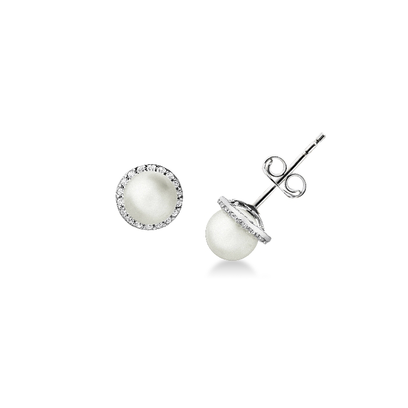 Boucles d’oreilles en or blanc 18 carats avec perles et zircons